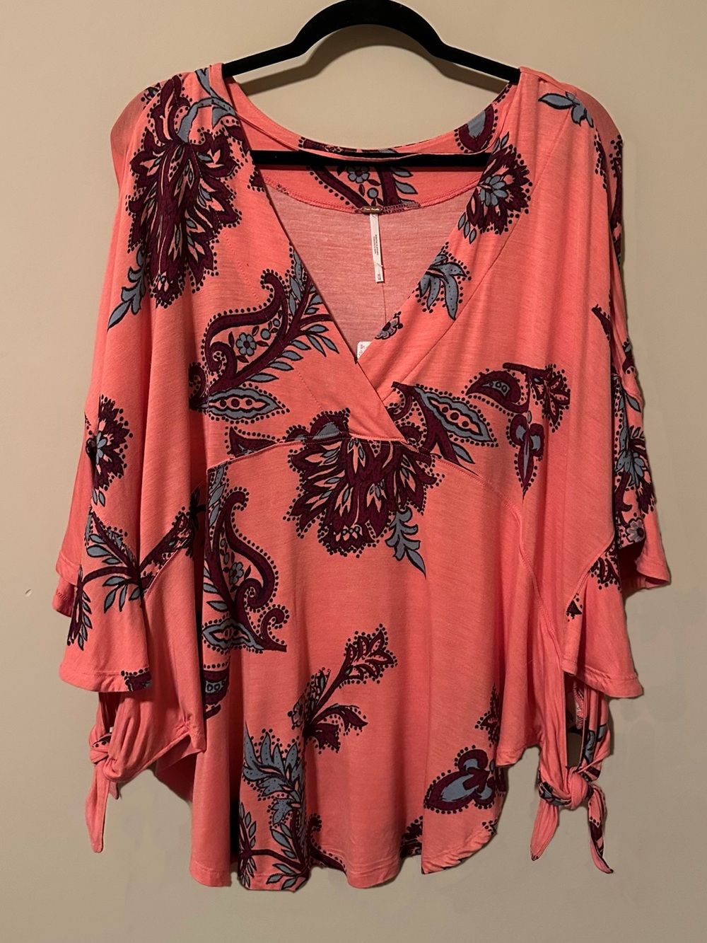 Free People Coral V-Neck Ruffled Top NWT